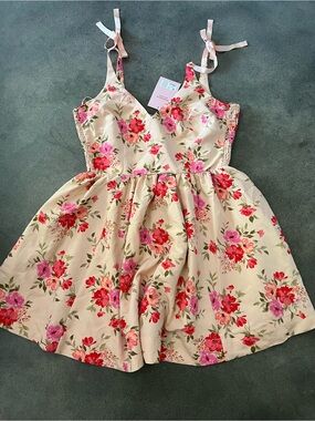Old Navy Peach Floral Tie-Shoulder Mini Dress